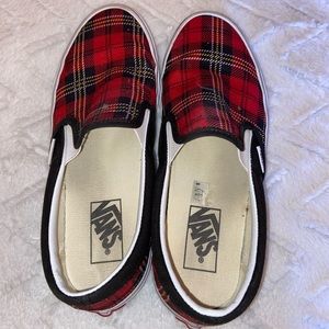 Flannel print slip on Vans